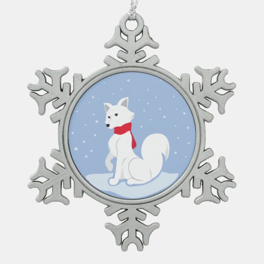 Laat het sneeuwen! (Arctische vos) Tin Sneeuwvlok Ornament (Voorkant)