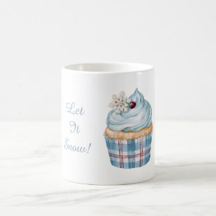 Laat het sneeuwen Blauwe Cupcake Sneeuwvlok Kerstm Koffiemok