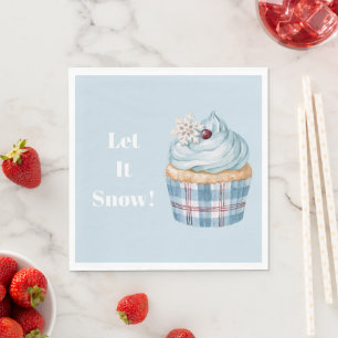 Laat het sneeuwen Blauwe Cupcake Sneeuwvlok Kerstm Servet