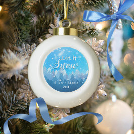 Laat het sneeuwen Blauwe Kristal Keramische Bal Ornament