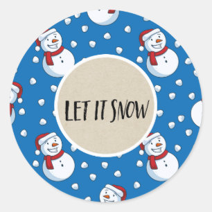 Laat het sneeuwen Blauwe Sneeuwman Winter Vakantie Ronde Sticker