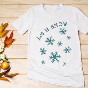 Laat het sneeuwen Blauwe Winter Sneeuwvlok Patroon T-shirt