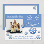Laat het sneeuwen! Blauwe & Witte Foto Kerstkaart (Voorkant / Achterkant)