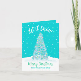 Laat het sneeuwen Blauwgroen Aqua kerstboom Feestdagen Kaart