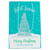 Laat het sneeuwen Blauwgroen Aqua kerstboom vakant Medium Cadeauzakje (Achterkant)