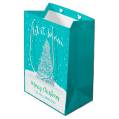 Laat het sneeuwen Blauwgroen Aqua kerstboom vakant Medium Cadeauzakje (Achterkant Gekanteld)