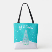 Laat het sneeuwen Blauwgroen Aqua kerstboom vakant Tote Bag (Achterkant)
