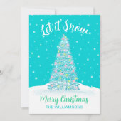 Laat het sneeuwen Blauwgroen Aqua versierde kerstb Feestdagenkaart (Voorkant)
