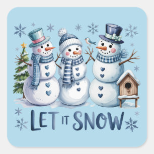 Laat het sneeuwen Buffalo geruite Kerstmis Familie Vierkante Sticker