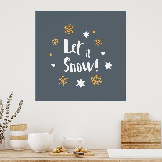 "Laat het sneeuwen!" Calligrafie kerstgrijs Poster (Keuken)
