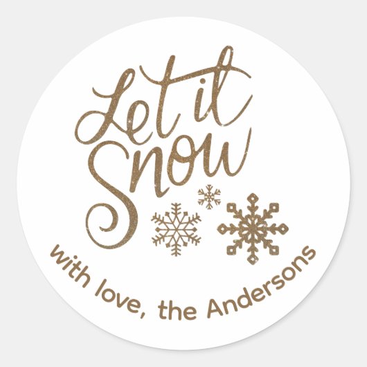 "Laat het sneeuwen" Christmas Gold Glitter aangepa Ronde Sticker (Voorkant)