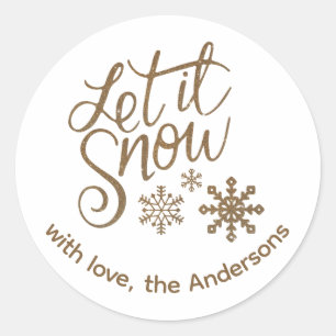 "Laat het sneeuwen" Christmas Gold Glitter aangepa Ronde Sticker