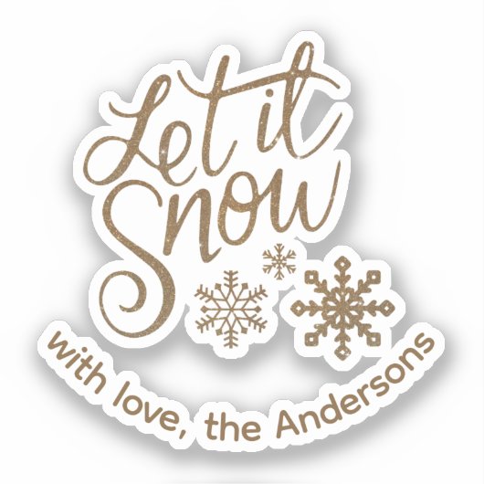 "Laat het sneeuwen" Christmas Gold Glitter aangepa Sticker (Voorkant)