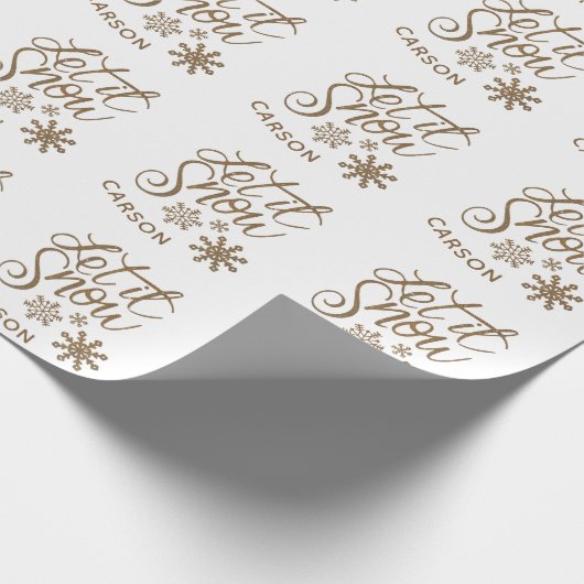 "Laat het sneeuwen" Christmas Gold Glitter NAAM Cadeaupapier (Hoek)