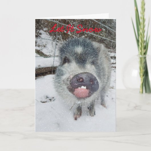 Laat het sneeuwen Christmas Pig Kaart (Voorkant)