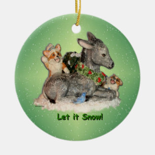 "Laat het sneeuwen!" Corgis & Donkey-kerstversieri Keramisch Ornament