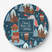 Laat het sneeuwen Cute dier met naam Blauwe Kerstm Papieren Bordje (Voorkant)