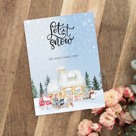Laat het sneeuwen Cute Kerstman Kerst Foto Kaart