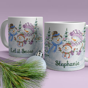 Laat het Sneeuwen Cute Sneeuwman Gepersonaliseerde Koffiemok