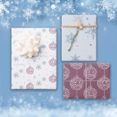 Laat het sneeuwen Dusty Blue en Bourgogne geperson Inpakpapier Vel