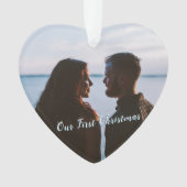 Laat het sneeuwen Eerste Kerstfoto Blauw Ornament (voorkant)