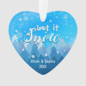 Laat het sneeuwen Eerste Kerstfoto Blauw Ornament (achterkant)