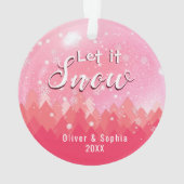 Laat het sneeuwen Eerste Kerstfoto Roze Ornament (achterkant)