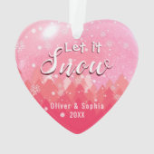 Laat het sneeuwen Eerste Kerstfoto Roze Ornament (achterkant)