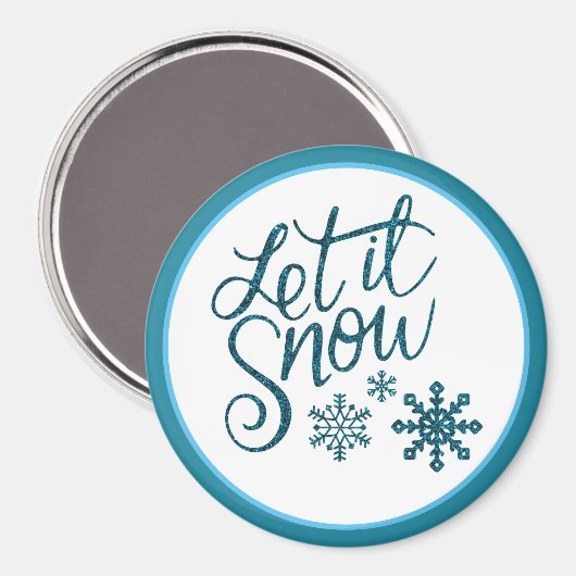 Laat het Sneeuwen Faux Blue Glitter Magnet (Voorkant / Achterkant)