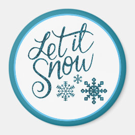 Laat het Sneeuwen Faux Blue Glitter Magnet