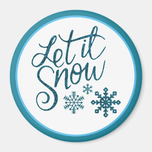 Laat het Sneeuwen Faux Blue Glitter Magnet