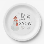 Laat het Sneeuwen Feestje Sneeuwman Papieren Bordje (Voorkant)