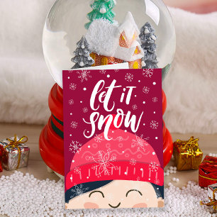 Laat het Sneeuwen Gelukkig Kind Winter Muts Kerst Kaart