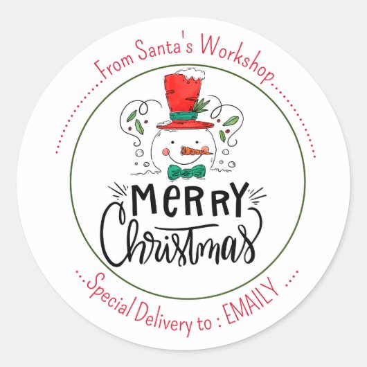 Laat het sneeuwen. Gelukkig sneeuwmangezicht Ronde Sticker (Voorkant)