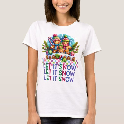 Laat het sneeuwen Gingerbread Familie Kerst T-shir T-shirt (Voorkant)