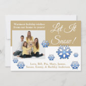 Laat het sneeuwen! Gouden en witte foto kerstkaart (Voorkant)