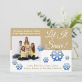 Laat het sneeuwen! Gouden en witte foto kerstkaart (Staand voorkant)