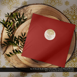 Laat het sneeuwen! goudglittersneeuwvlok ronde sticker