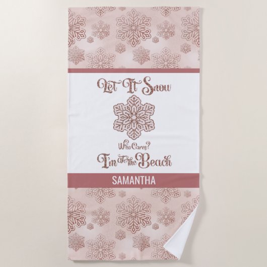 Laat het Sneeuwen–Grappig Kerststrand Roze Strandlaken (Voorkant)