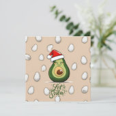 Laat het sneeuwen Grappige kerst avocado in Santa  Feestdagenkaart (Staand voorkant)