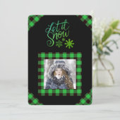 Laat het Sneeuwen Groene Buffalo Geruite Foto Kers Feestdagenkaart (Staand voorkant)