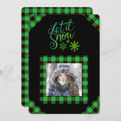 Laat het Sneeuwen Groene Buffalo Geruite Foto Kers Feestdagenkaart (Voorkant / Achterkant)