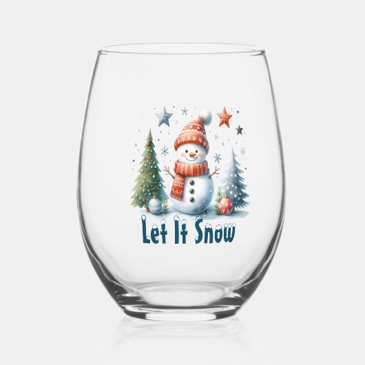 Laat het sneeuwen, Holiday Snowman Wijnglas Zonder Voet (Voorkant)