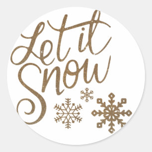 Laat het sneeuwen in goud ronde sticker