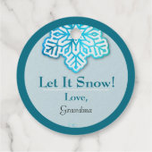 Laat het sneeuwen! iriserende blauwe sneeuwvlok bedankjes labels (Achterkant)