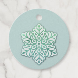Laat het sneeuwen! iriserende wintergroene sneeuwv bedankjes labels