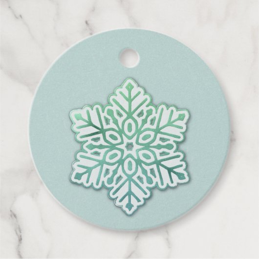 Laat het sneeuwen! iriserende wintergroene sneeuwv bedankjes labels (Voorkant)