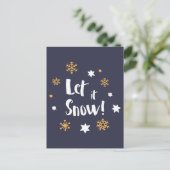 "Laat het sneeuwen!" Kalligrafie Christmas Blue Feestdagenkaart (Staand voorkant)