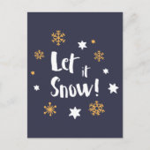 "Laat het sneeuwen!" Kalligrafie Christmas Blue Feestdagenkaart (Voorkant)