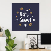 "Laat het sneeuwen!" Kalligrafie Christmas Blue Poster (Thuiskantoor)
